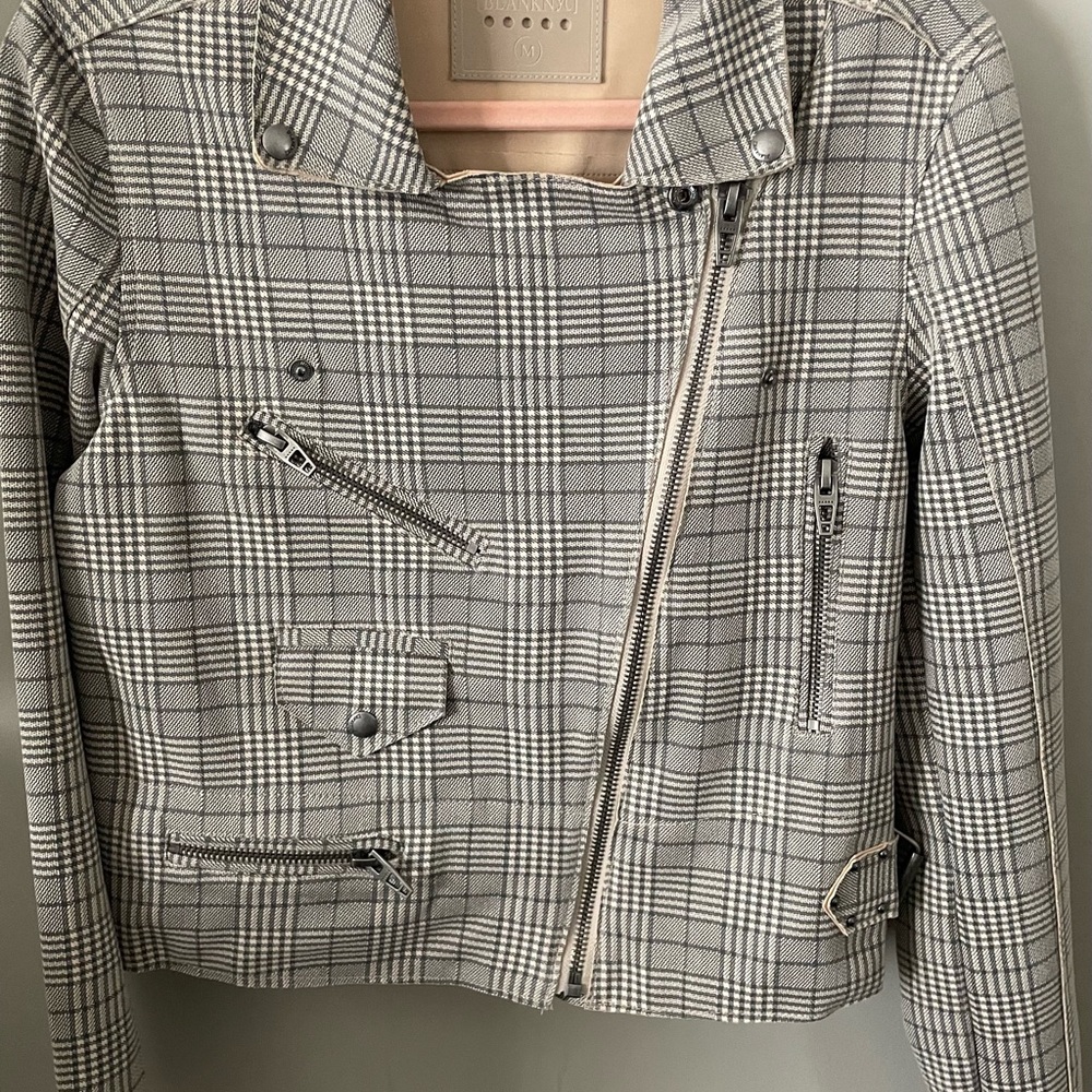 Plaid Gray Women's Jacket BlankNYC moto-type jacket.